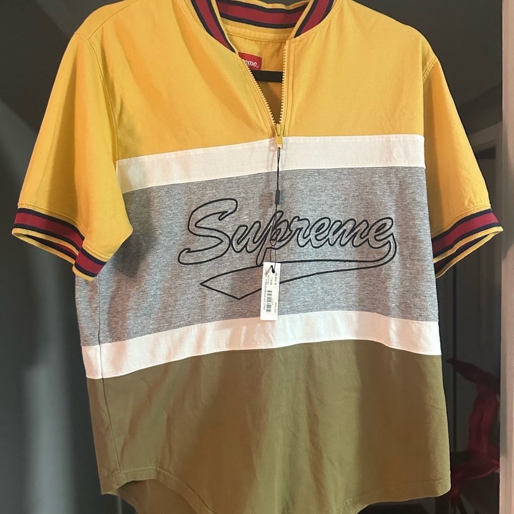 Supreme Gray and White Half-Zip Top